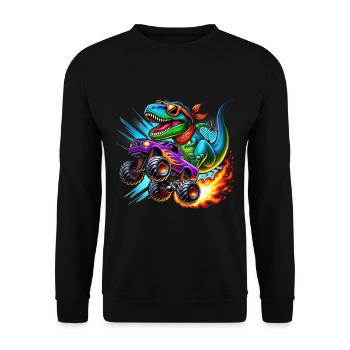 Dinosaure aventureux sur un camion monstre - Sweat-shirt Unisexe - noir - Devant - Alina (178cm) & Michal (187cm)