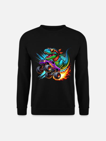Adventurous dinosaur on monster truck - Unisex Sweatshirt - black