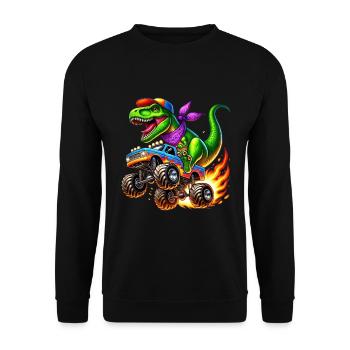 Adventurous dinosaur on monster truck - Unisex Sweatshirt - black - Front - Alina (178cm) & Michal (187cm)