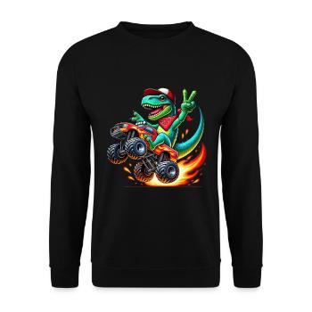 Dinosaure aventureux sur un camion monstre - Sweat-shirt Unisexe - noir - Devant - Alina (178cm) & Michal (187cm)