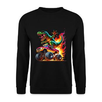 Dinosaure aventureux sur un camion monstre - Sweat-shirt Unisexe - noir - Devant - Alina (178cm) & Michal (187cm)
