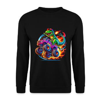 Dinosaure aventureux sur un camion monstre - Sweat-shirt Unisexe - noir - Devant - Alina (178cm) & Michal (187cm)