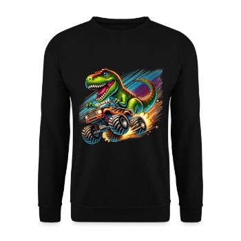 Dinosaure aventureux sur un camion monstre - Sweat-shirt Unisexe - noir - Devant - Alina (178cm) & Michal (187cm)