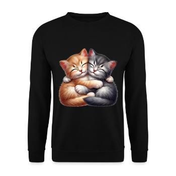 Zwei Kuschelnde Kätzchen in Liebevoller Umarmung - Unisex Pullover - Schwarz - Vorne - Alina (178cm) & Michal (187cm)