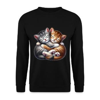 Zwei Kuschelnde Kätzchen in Liebevoller Umarmung - Unisex Pullover - Schwarz - Vorne - Alina (178cm) & Michal (187cm)