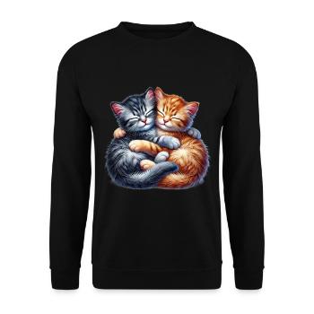 Zwei Kuschelnde Kätzchen in Liebevoller Umarmung - Unisex Pullover - Schwarz - Vorne - Alina (178cm) & Michal (187cm)