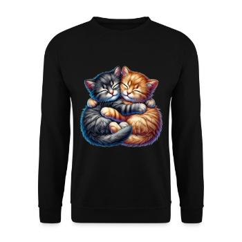 Zwei Kuschelnde Kätzchen in Liebevoller Umarmung - Unisex Pullover - Schwarz - Vorne - Alina (178cm) & Michal (187cm)