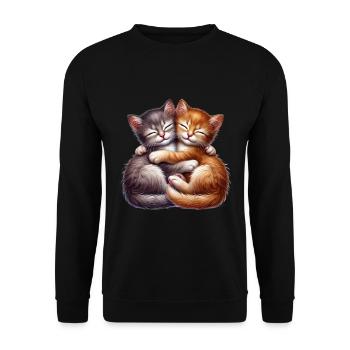 Zwei Kuschelnde Kätzchen in Liebevoller Umarmung - Unisex Pullover - Schwarz - Vorne - Alina (178cm) & Michal (187cm)