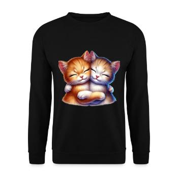 Zwei Kuschelnde Kätzchen in Liebevoller Umarmung - Unisex Pullover - Schwarz - Vorne - Alina (178cm) & Michal (187cm)