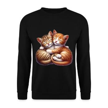 Zwei Kuschelnde Kätzchen in Liebevoller Umarmung - Unisex Pullover - Schwarz - Vorne - Alina (178cm) & Michal (187cm)