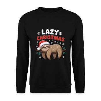 Entspannter Faultier Weihnachten Stimmung - Unisex Pullover - Schwarz - Vorne - Alina (178cm) & Michal (187cm)