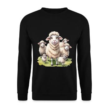 Cute sheep in the meadow - Unisex Sweatshirt - black - Front - Alina (178cm) & Michal (187cm)