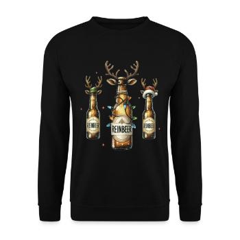 Lustige Weihnachtsbier Rehflaschen Illustration - Unisex Pullover - Schwarz - Vorne - Alina (178cm) & Michal (187cm)