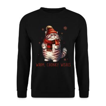 Warme, Chunky Wünsche Winter Katze - Unisex Pullover - Schwarz - Vorne - Alina (178cm) & Michal (187cm)
