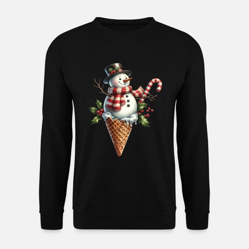 Fröhlicher Schneemann im Eishörnchen mit - Unisex Pullover - Schwarz