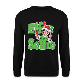 Elfie Selfie Lustiger Weihnachts-Elf - Unisex Pullover - Schwarz - Vorne - Alina (178cm) & Michal (187cm)