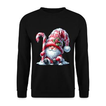 Weihnachtlicher Wichtel Mit Zuckerstange Und - Unisex Pullover - Schwarz - Vorne - Alina (178cm) & Michal (187cm)