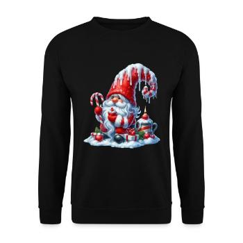 Nain de Noël avec canne à sucre et bougie - Sweat-shirt Unisexe - noir - Devant - Alina (178cm) & Michal (187cm)