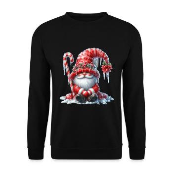 Gemütlicher Weihnachtszwerg mit Zuckerstange - Unisex Pullover - Schwarz - Vorne - Alina (178cm) & Michal (187cm)