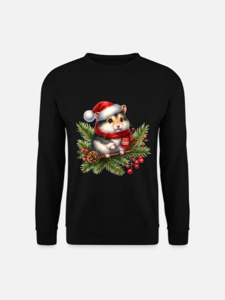 Niedlicher Weihnachts-Hamster Mit Mütze - Unisex Pullover - Schwarz