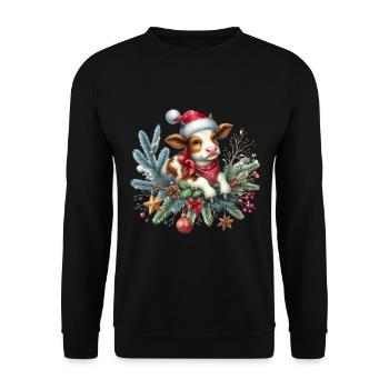 Mignon veau de Noël avec décor festif - Sweat-shirt Unisexe - noir - Devant - Alina (178cm) & Michal (187cm)