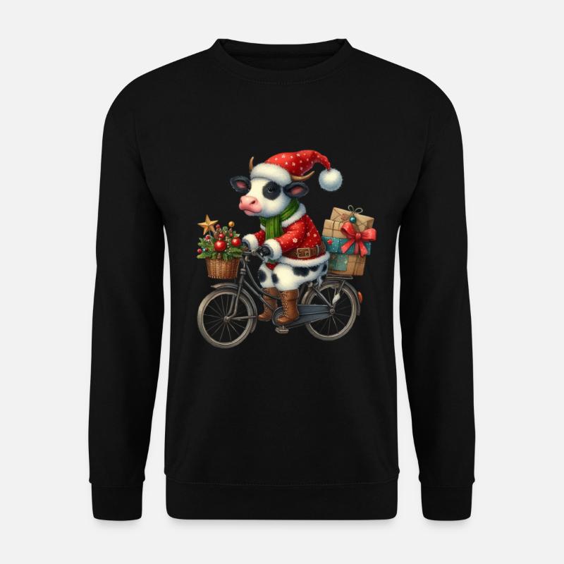Weihnachtliche Kuh Auf Fahrrad Mit Geschenken - Unisex Pullover - Schwarz