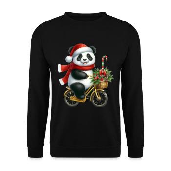Weihnachtlicher Panda Auf Fahrrad Mit Schal Und - Unisex Pullover - Schwarz - Vorne - Alina (178cm) & Michal (187cm)