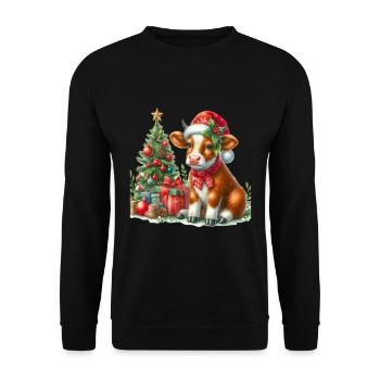 Veau de Noël avec sapin de Noël et - Sweat-shirt Unisexe - noir - Devant - Alina (178cm) & Michal (187cm)