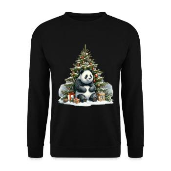 Niedlicher Panda Mit Weihnachtsbaum Und Geschenken - Unisex Pullover - Schwarz - Vorne - Alina (178cm) & Michal (187cm)