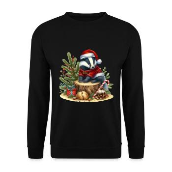Christmas badger with gifts - Unisex Sweatshirt - black - Front - Alina (178cm) & Michal (187cm)