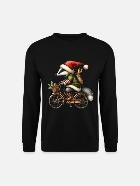 Fröhlicher Dachs Mit Weihnachtsmütze Auf Fahrrad - Unisex Pullover - Schwarz