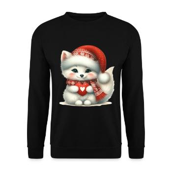 Niedlicher Weihnachtsfuchs Mit Herz - Unisex Pullover - Schwarz - Vorne - Alina (178cm) & Michal (187cm)