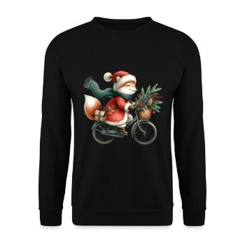 Fröhlicher Weihnachtsfuchs Mit Schal Und Fahrrad - Unisex Pullover - Schwarz - Vorne - Alina (178cm) & Michal (187cm)