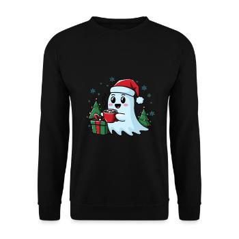 Weihnachtlicher Geist Mit Kakao Und Weihnachtsbaum - Unisex Pullover - Schwarz - Vorne - Alina (178cm) & Michal (187cm)
