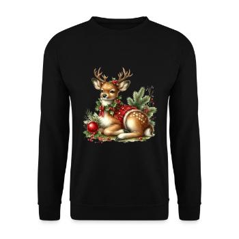 Weihnachtliches Rehkitz Mit Festlichem Kranz - Unisex Pullover - Schwarz - Vorne - Alina (178cm) & Michal (187cm)