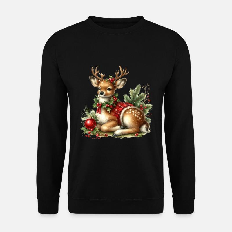Weihnachtliches Rehkitz Mit Festlichem Kranz - Unisex Pullover - Schwarz