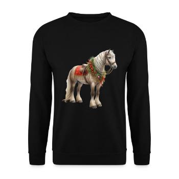 Weihnachtspferd Mit Festlichem Zaumzeug - Unisex Pullover - Schwarz - Vorne - Alina (178cm) & Michal (187cm)