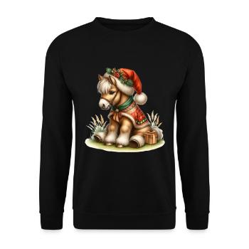 Poney de Noël mignon avec chapeau - Sweat-shirt Unisexe - noir - Devant - Alina (178cm) & Michal (187cm)