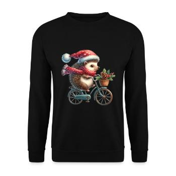 Hérisson mignon avec chapeau de père Noël à vélo - Sweat-shirt Unisexe - noir - Devant - Alina (178cm) & Michal (187cm)