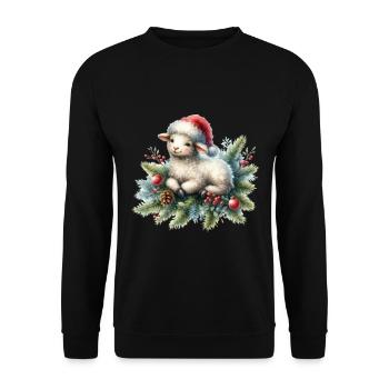 Cute Christmas Sheep with Fir Branches - Unisex Sweatshirt - black - Front - Alina (178cm) & Michal (187cm)