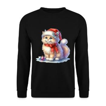 Niedliche Weihnachtskatze Mit Weihnachtsmütze - Unisex Pullover - Schwarz - Vorne - Alina (178cm) & Michal (187cm)
