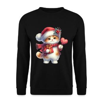 Cute Christmas kitten with gift - Unisex Sweatshirt - black - Front - Alina (178cm) & Michal (187cm)