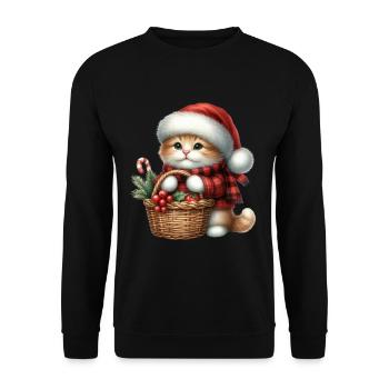 Christmas cat with basket and hat - Unisex Sweatshirt - black - Front - Alina (178cm) & Michal (187cm)