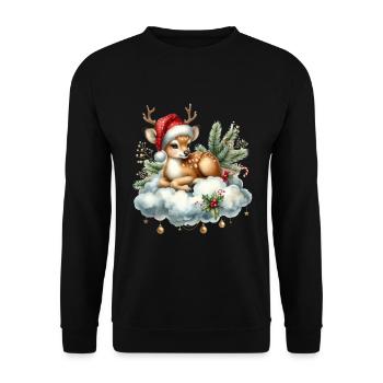 Niedliches Weihnachtsrentier Mit Mütze Und Wolke - Unisex Pullover - Schwarz - Vorne - Alina (178cm) & Michal (187cm)