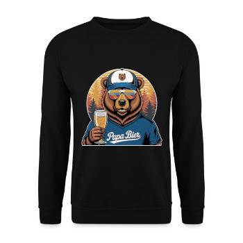Papa Bier Bär mit Sonnenbrille im Wald - Unisex Pullover - Schwarz - Vorne - Alina (178cm) & Michal (187cm)