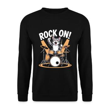 Rock On Katze Schlagzeug Kunst - Unisex Pullover - Schwarz - Vorne - Alina (178cm) & Michal (187cm)