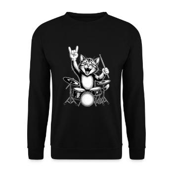 Rockende Katze Am Schlagzeug - Unisex Pullover - Schwarz - Vorne - Alina (178cm) & Michal (187cm)