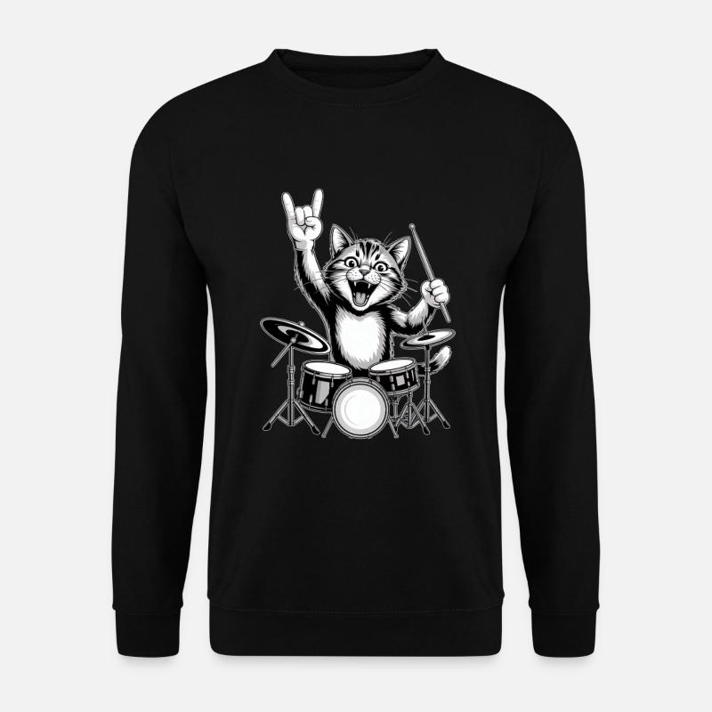 Rockende Katze Am Schlagzeug - Unisex Pullover - Schwarz