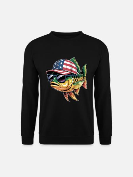 Cooler Fisch Mit Sonnenbrille Und USA-Cap - Unisex Pullover - Schwarz
