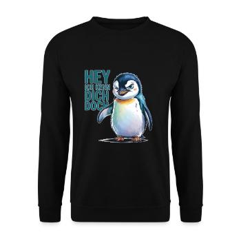 Hey Ich Kenn Dich Doch Pinguin Illustration - Unisex Pullover - Schwarz - Vorne - Alina (178cm) & Michal (187cm)